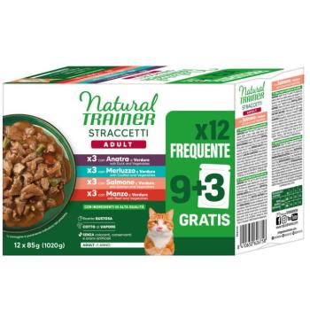 12x85g Natural Trainer Straccetti Adult csíkok szószban nedves macskatáp - Vegyes csomag (kacsa, tőkehal, lazac, marha) kép