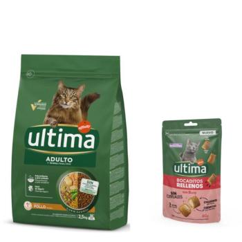 2,5 kg Ultima Adult csirke száraz macskatáp+60g Ultima töltött falatkák marhával kutyasnack ingyen kép