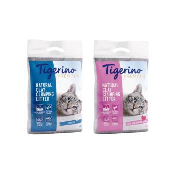 2 x 6 kg Tigerino Premium macskaalom próbacsomag - 2 x 6 kg (babapúder, sensitive)