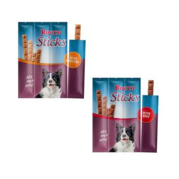 240g 24db Rocco Stick kutya jutalomfalat vegyes csomagban: szárnyas+marha