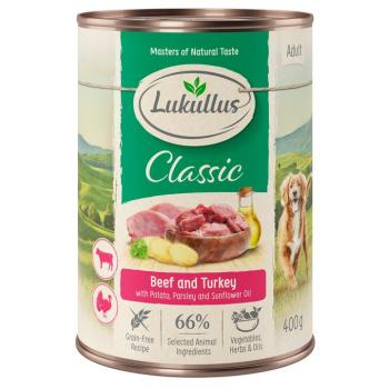 24x400g Lukullus Naturkost Adult marha & pulyka (gabonamentes) nedves kutyatáp kép