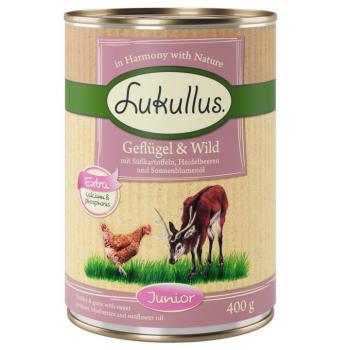 24x400g Lukullus Naturkost Junior szárnyas & vad (gabonamentes) nedves kutyatáp kép