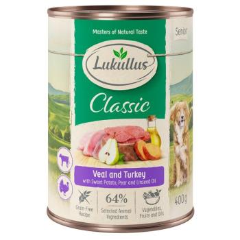 24x400g Lukullus Naturkost Senior borjú & pulyka (gabonamentes) nedves kutyatáp kép