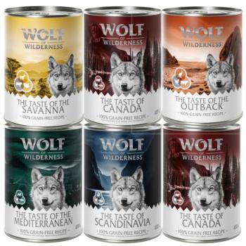 24x400g Wolf of Wilderness Adult 'Triple Taste' nedves kutyatáp mix: Canada, Scandinavia, Mediterranean, Savanna, Outback kép