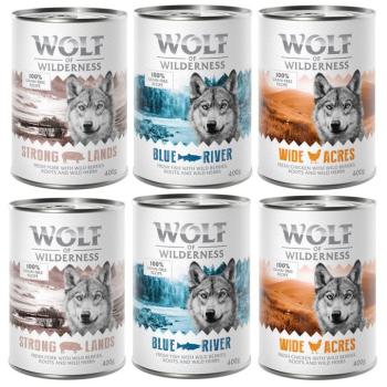 24x400g Wolf of Wilderness nedves kutyatáp-Mix: 12x csirke + 6x sertés + 6x hal kép
