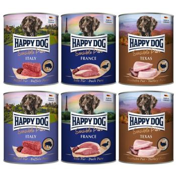 24x800g Happy Dog Pur száraz kutyatáp Mix (3 változattal)