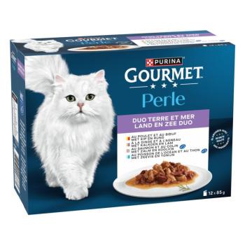 24x85g Gourmet Perle Szárazföldi & tengeri duó nedves macskatáp
