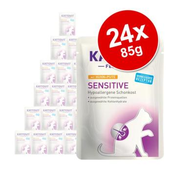 24x85g Kattovit Sensitive tasakos nedves macskatáp- - Vegyes csomag: csirke & kacsa + csirke & pulyka kép