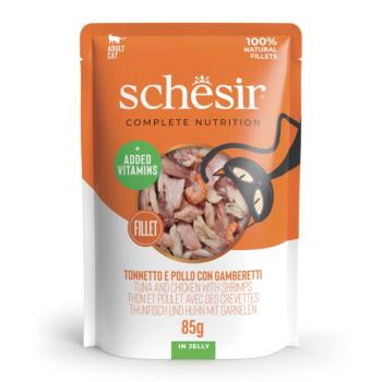 24x85g Schesir Complete Nutrition Filet tonhal & garnéla aszpikban nedves macskatáp kép