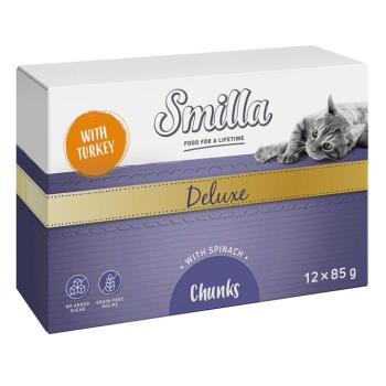 24x85g Smilla Deluxe falatok szószban pulyka & spenót nedves macskatáp kép