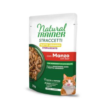 28x70g Natural Trainer Straccetti Urinary Sterilised csíkok szószban nedves macskatáp marha kép