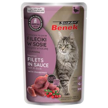 28x85g Super Benek gabonamentes párolt filék Kacsa & áfonya szószban nedves macskatáp kép