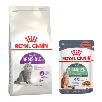 2kg Royal Canin Sensible száraz macskatáp +12x85g Digestive Care szószban nedvestáp kép
