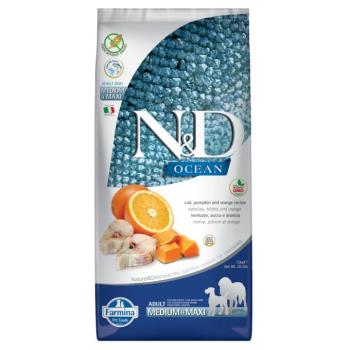2x12kg N&D gabonamentes Ocean Medium & Maxi tőkehal, sütőtök és narancs száraz kutyatáp kép