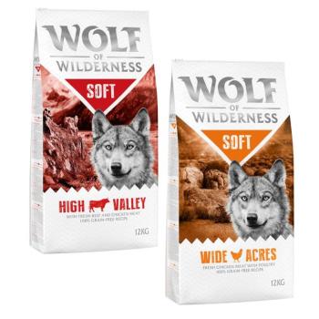 2x12kg Wolf of Wilderness "Soft & Strong" száraz kutyatáp- Mix: csirke, marha