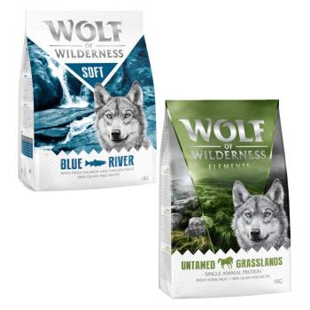 2x1kg Wolf of Wilderness - vegyes próbacsomag száraz kutyatáp - "Soft - Blue River" - lazac & Sensitiv "Untamed Grasslands" ló kép