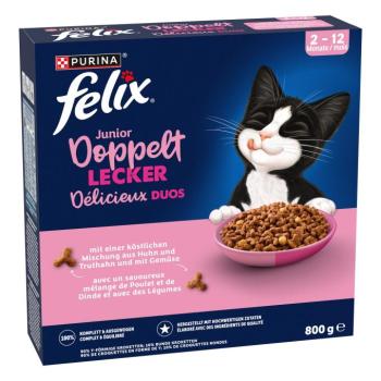 2x800 g Felix Junior Dupla finom csirke & pulyka száraz macskaeledel kép
