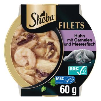 32x60g Sheba finom filék csirke & garnéla étrend-kiegészítő eledel macskáknak kép