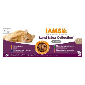 48x85g IAMS Delights Senior szárazföld & tenger mix 2 szószban nedves macskatáp kép