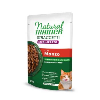 48x85g Natural Trainer Adult nedves macskatáp mix: 38 + 10 ingyen! akcióban - Adult Sterilised csíkok szószban marha kép