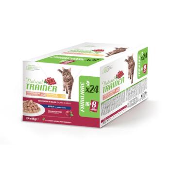 48x85g Natural Trainer Adult nedves macskatáp mix: 38 + 10 ingyen! akcióban - Csirke & lazac kép