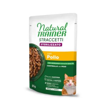 48x85g Natural Trainer Straccetti Adult Sterilised csíkok szószban nedves macskatáp - Csirke kép