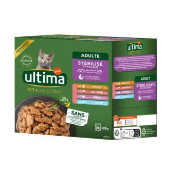 48x85g Ultima Cat Sterilised nedves macskatáp mix I (csirke, pulyka, lazac, pisztráng) kép