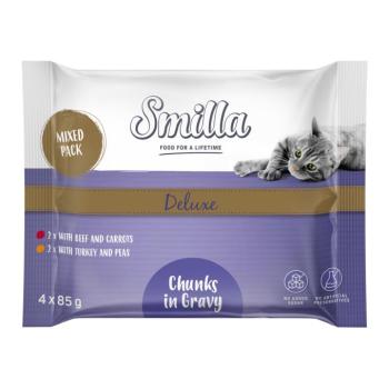 4x85g Smilla Deluxe tasakos zöldséges falatok szószban nedves macskatáp kép