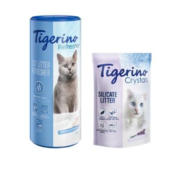 5 l Tigerino Crystals Lavender macskaalom + 700 g Tigerino Refresher gyapjúvirág illat szagtalanító alomhoz kép