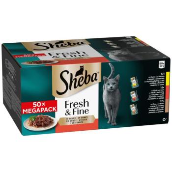 50x50g Sheba Fresh & Fine csirke, marha & kacsa szószban nedves macskatáp