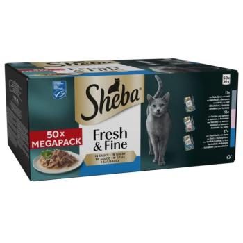 50x50g Sheba Fresh & Fine Tőkehal, lazac & tonhal szószban nedves macskatáp kép