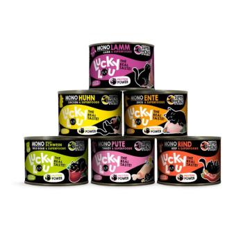 6x 200g Lucky Lou SuperMono² Mix 1 (6 változattal) nedves macskaeledel kép