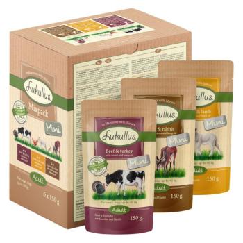 6x150g Lukullus Naturkost Mini Mix Adult tasakos nedves kutyatáp vegyes csomagban: Marha & pulyka / vad & nyúl / szárnyas & bárány kép