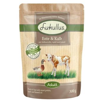 6x300g Lukullus Naturkost gabonamentes nedves kutyatáp- Kacsa & borjú kép
