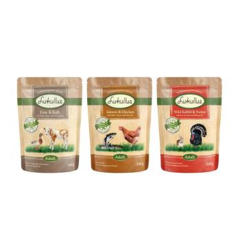 6x300g Lukullus Naturkost tasakos nedves kutyatáp-Adult mix: vadnyúl & pulyka / kacsa & borjú / lazac & csirke kép
