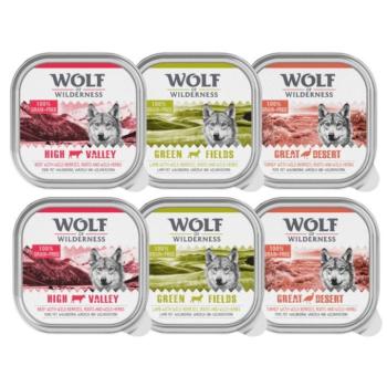 6x300g: Wolf of Wilderness nedves kutyatáp Vegyes csomag: 2x High Valley, 2x Great Desert, 2x Green Fields kép