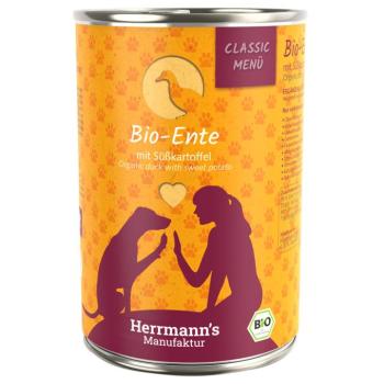 6x400g Hermann's Classic Menü bio kacsa & bio édesburgonya nedves kutyatáp