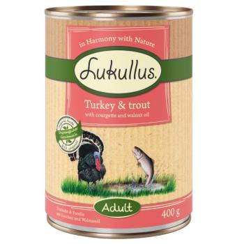 6x400g Lukullus Naturkost Adult Pulyka & pisztráng gabonamentes nedves kutyatáp kép