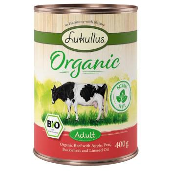 6x400g Lukullus Organic Adult marha & alma gluténmentes nedves kutyatáp kép