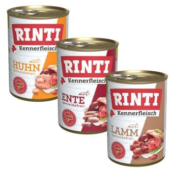 6x400g RINTI ínyenceknek mix: csirke, bárány, kacsa nedves kutyatáp kép