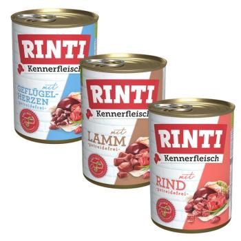 6x400g RINTI ínyenceknek mix: marha, szárnyasszív, bárány nedves kutyatáp kép