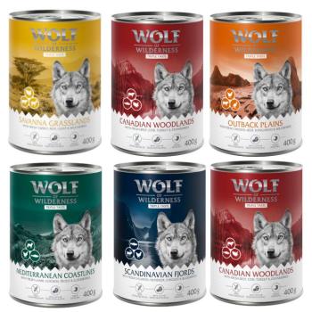 6x400g Wolf of Wilderness Adult 'Triple Taste' nedves kutyatáp mix: Canada, Scandinavia, Mediterranean, Savanna, Outback kép