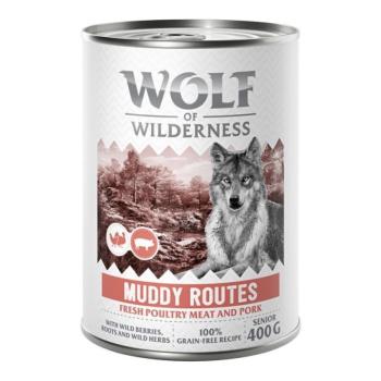 6x400g Wolf of Wilderness Senior "Expedition" - Sok szárnyassal nedves kutyatáp - Muddy Routes - Szárnyas sertéssel kép