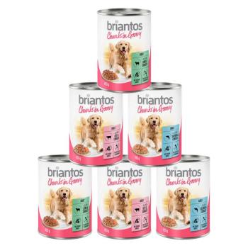 6x415g Briantos falatkák szószban nedves kutyatáp vegyes próbacsomag 3 változattal (marha, lazac, bárány) kép