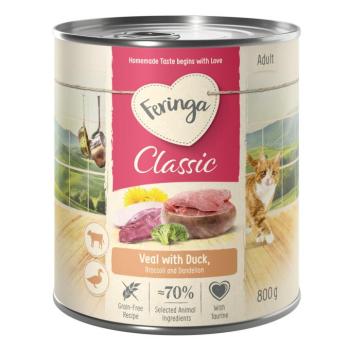 6x800g Feringa Classic Meat Kacsa, borjú brokkoli & pitypang nedves macskatáp