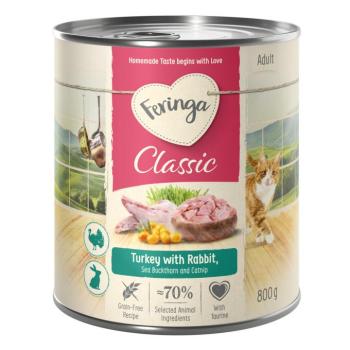6x800g Feringa Classic Meat Nyúl, pulyka, homoktövis & macskamenta nedves macskatáp