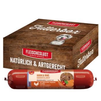 6x800g Fleischeslust Futterbox Senior Classic, Csirke & marha édesburgonya, csipkebogyó & gingko, nedves kutyaeledel kép