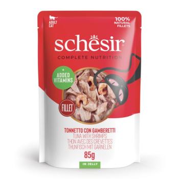 6x85g Schesir Complete Nutrition Filet tonhal & garnéla aszpikban nedves macskatáp kép