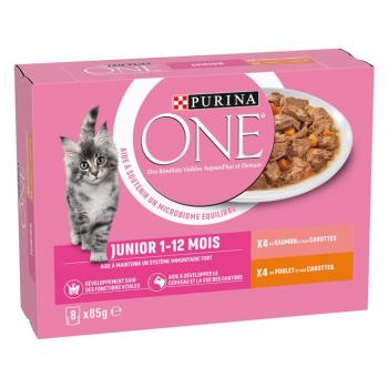 8x85g PURINA ONE Junior nedves macskatáp ( (4x csirke + 4x lazac) kép