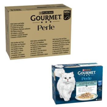 96x85g Gourmet Perle Halválogatás szószban nedves macskatáp+12x85g nedvestáp ingyen kép